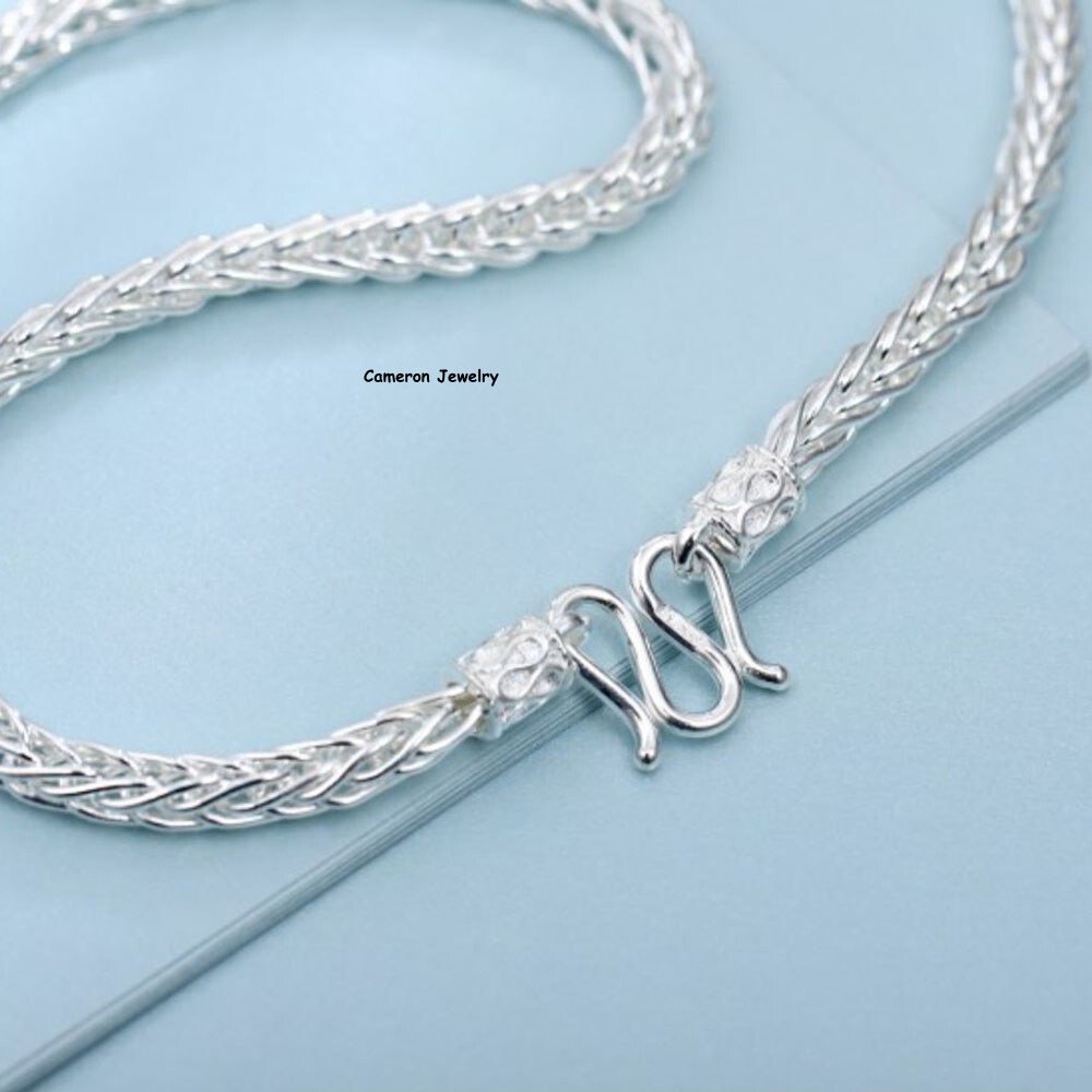 Solid S999 Fine Silver Chain Men Women 5.5mm Double Wheat Link Necklace 20-28in