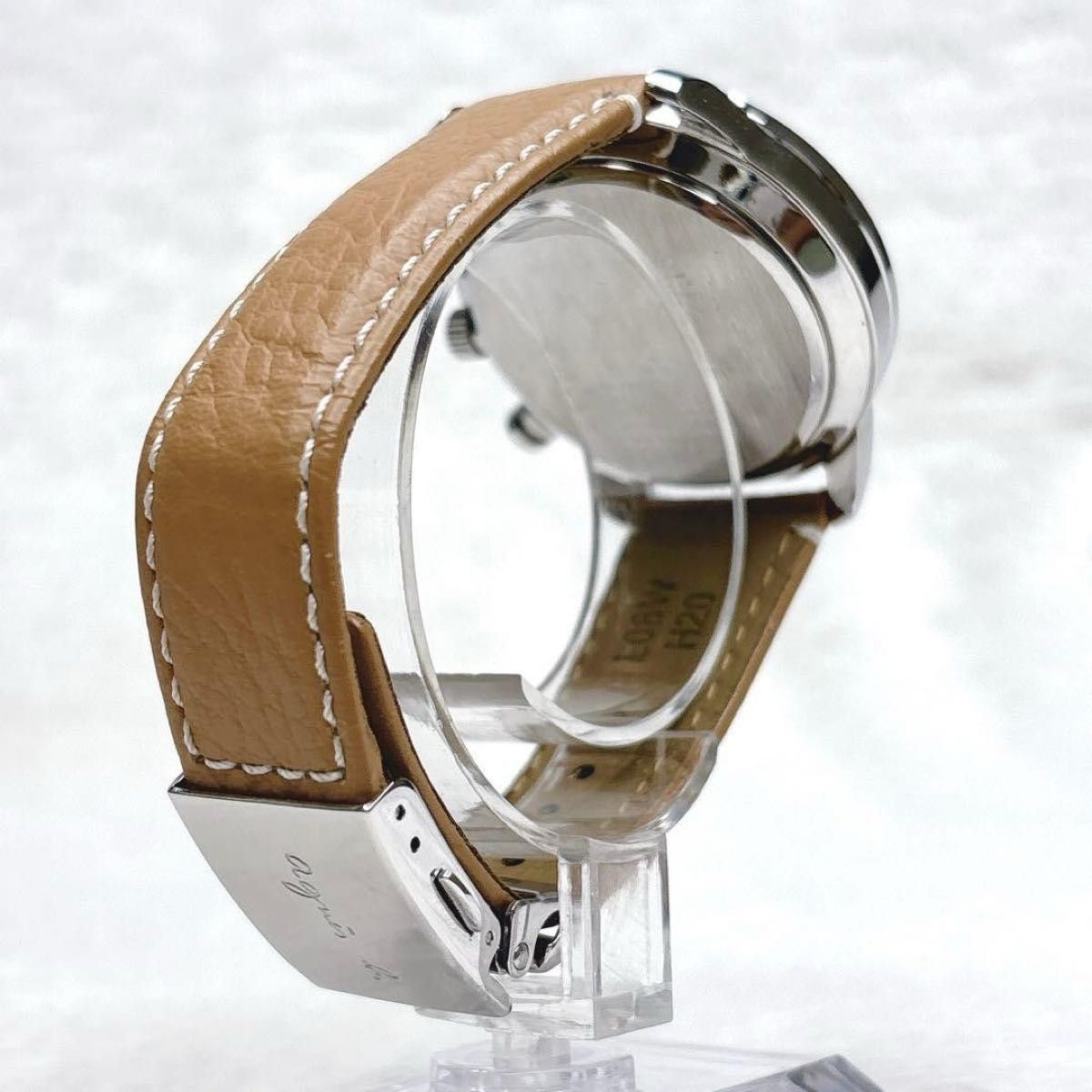 agnes b. SAM Solar Chronograph White Dial Men Leather Watch V172-0AW0