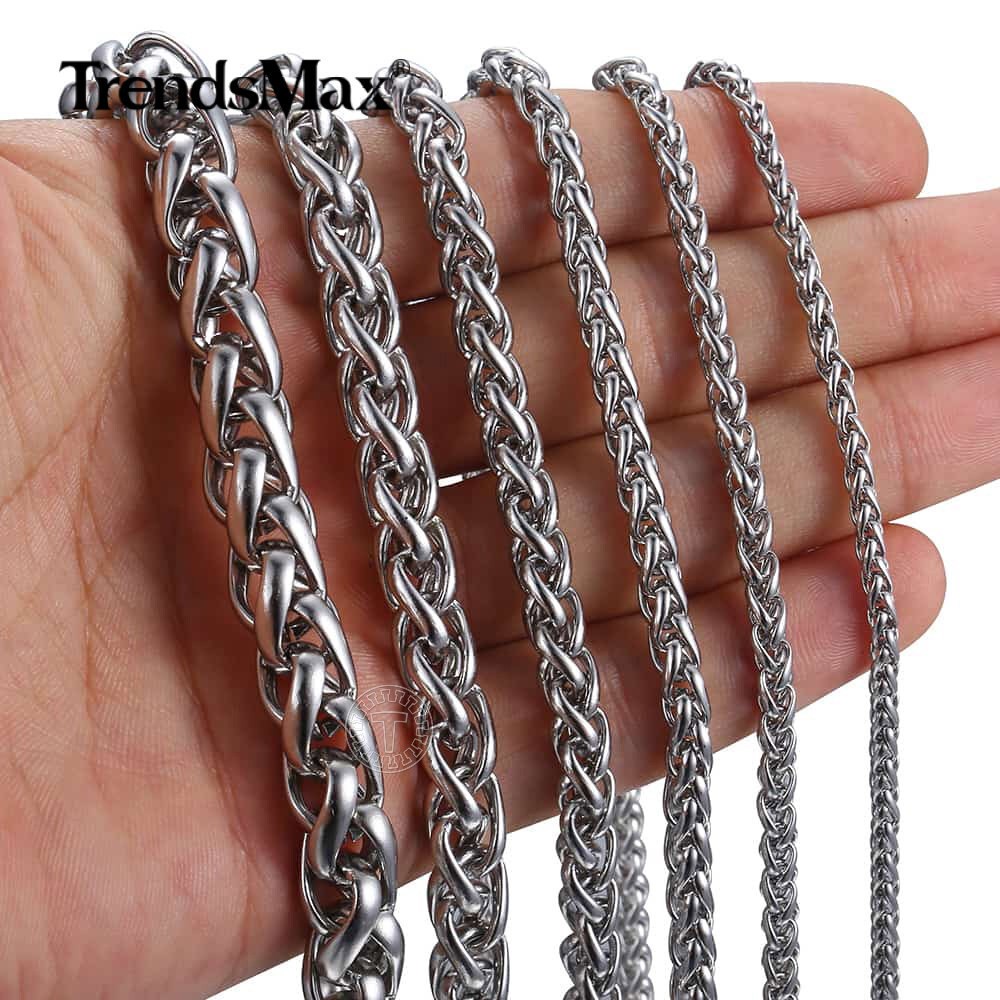 Stainless Steel Silver Wheat Braided Chain Bracelet Necklace Mens Jewelry 8-30″