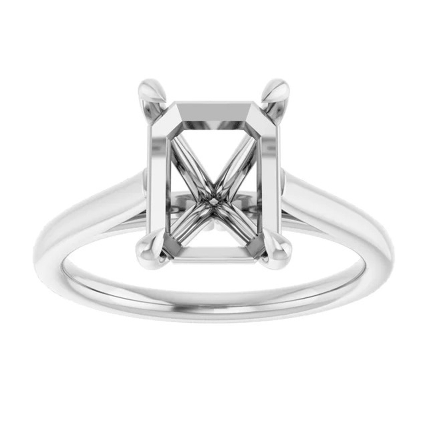 Emerald Cut Ring Mounting 14K White Gold Solitaire Claw Prong Cathedral Setting