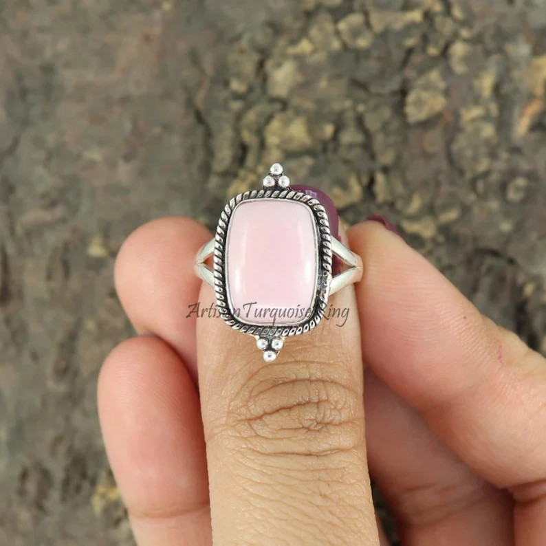 Pink Opal Ring 925 Sterling Silver Band& Statement Ring Handmade Ring All Size