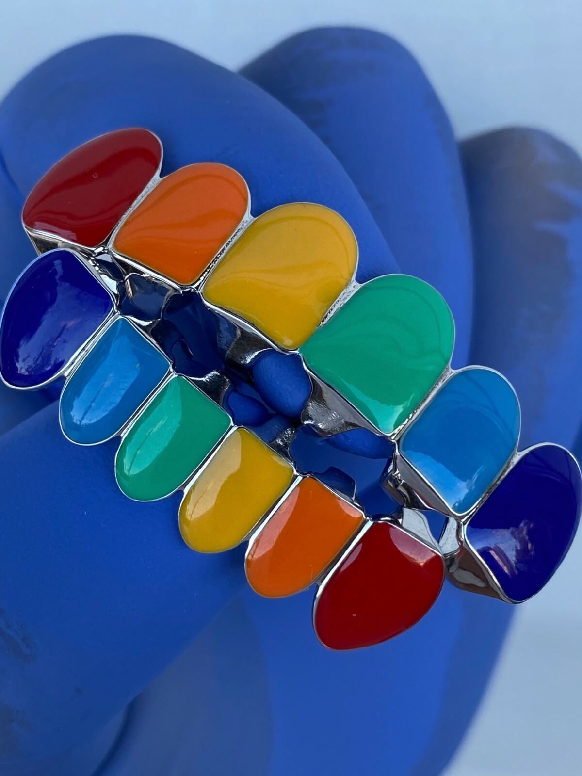 Real SOLID 925 Sterling Silver GRILLZ Teeth Top Bottom Tekashi69 Rainbow Color