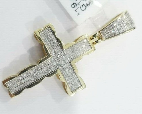 2Ct Round Cut Real Moissanite Men’s Cross Charm Pendant 14k Yellow Gold Plated