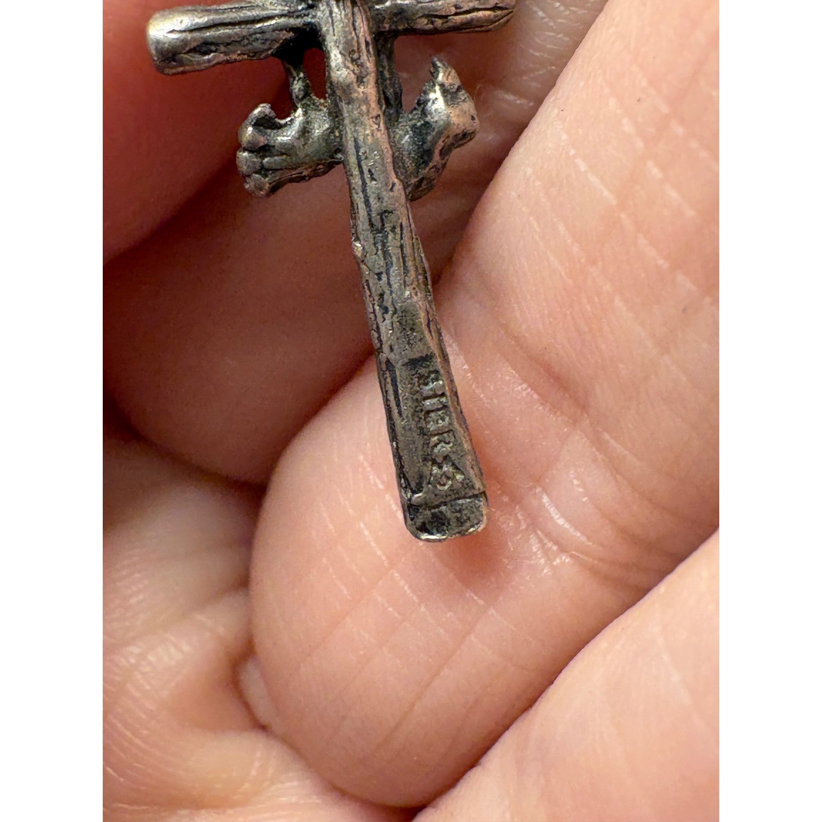 Vintage Pewter Cross Necklace with Running Shoes Pendant Snake Chain
