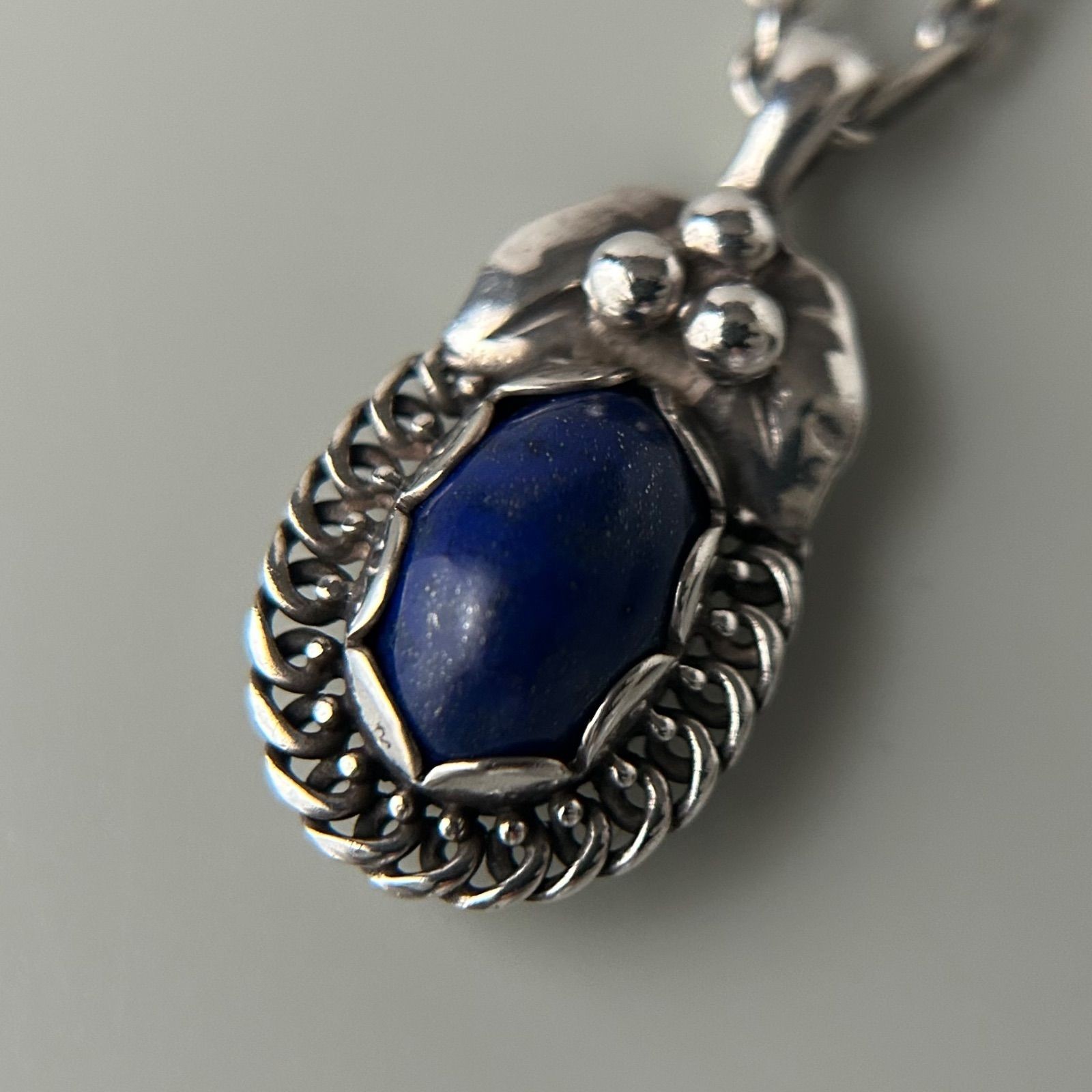Vintage Georg Jensen 1992 Heritage Lapis Lazuli Necklace Pendant Sterling Silver