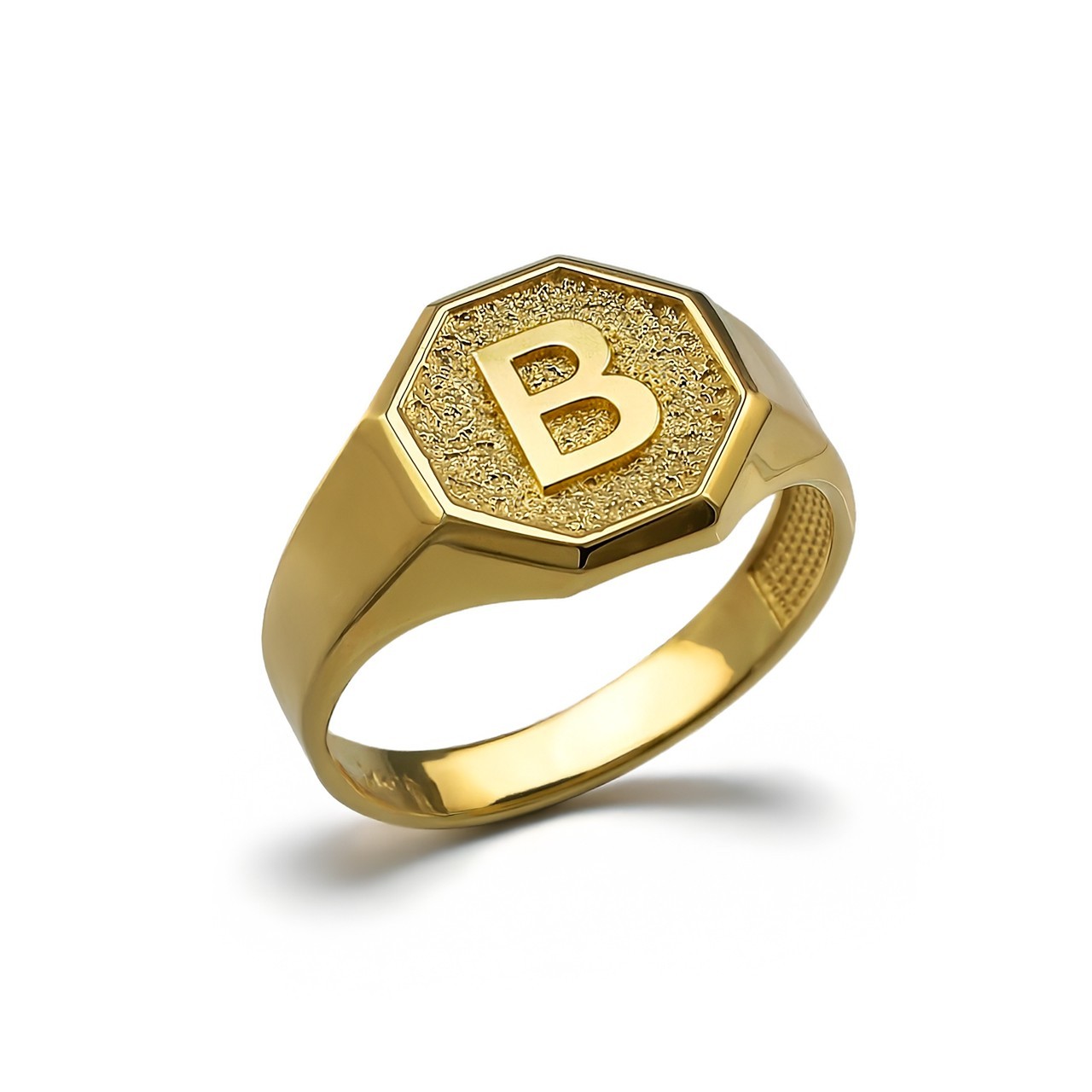 Men’s 10K Yellow Gold Letter Initial Octagon Signet Ring Personalized A–Z