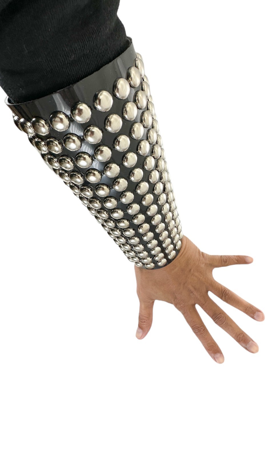 14 ROW ROUND STUD GAUNTLET BRACER WITH BUCKLE PVC VINYL PUNK THRASH METAL USA