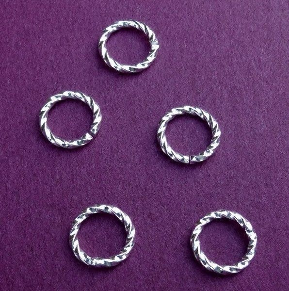 50 Silver Plated Open Jump Rings Fancy Twisted Design 8mm 16 gauge (Brass)