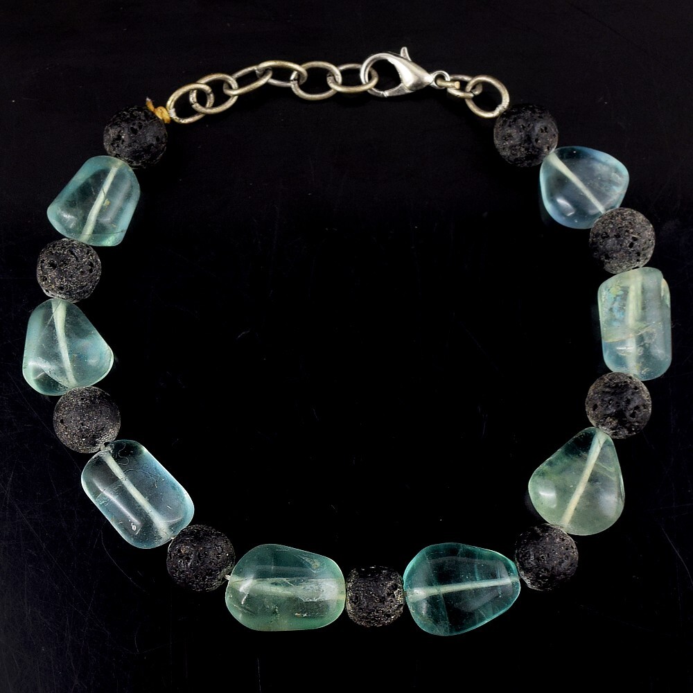 Very Attractive Green Fluorite & Lava 124.00 Cts Beaded Bracelet VK 29 E588