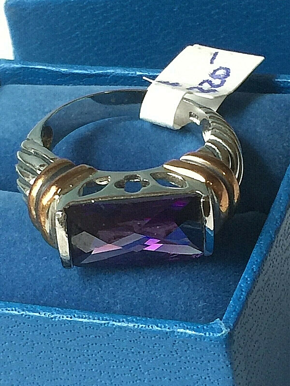Size 6 1/2 Women VINTAGE AMETHYST RING 925 STERLING SILVER & ROSE GOLD New