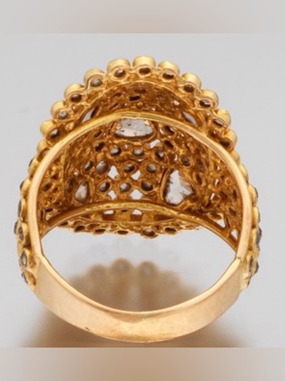 18k Gold Handmade Antique Polki Ring With iIregular Cut Diamonds.