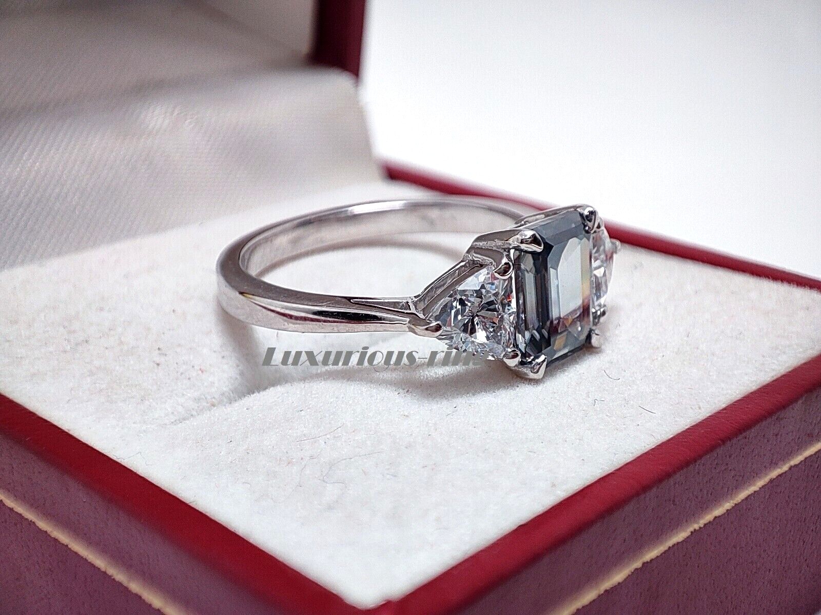 925 Starling Silver Ring, 8×6 mm Gray Emerald Cut Moissanite Anniversary Gift