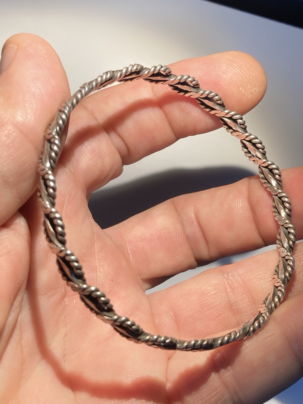 Bangle Bracelet Sterling 925 Silver Braided Rope 16 Grams 2 1/8 In Diameter m002