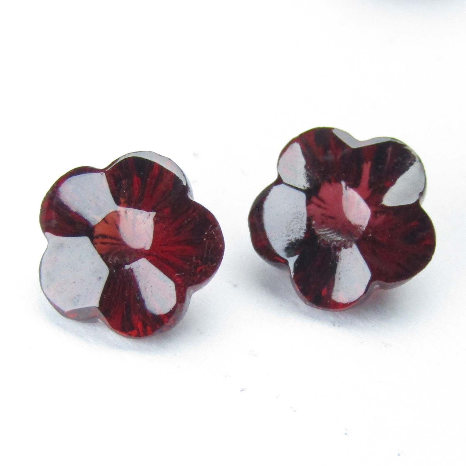 3.78Cts Nice Natural Almandine Garnet 7.8mm Flower Shape Carving Matching Pair