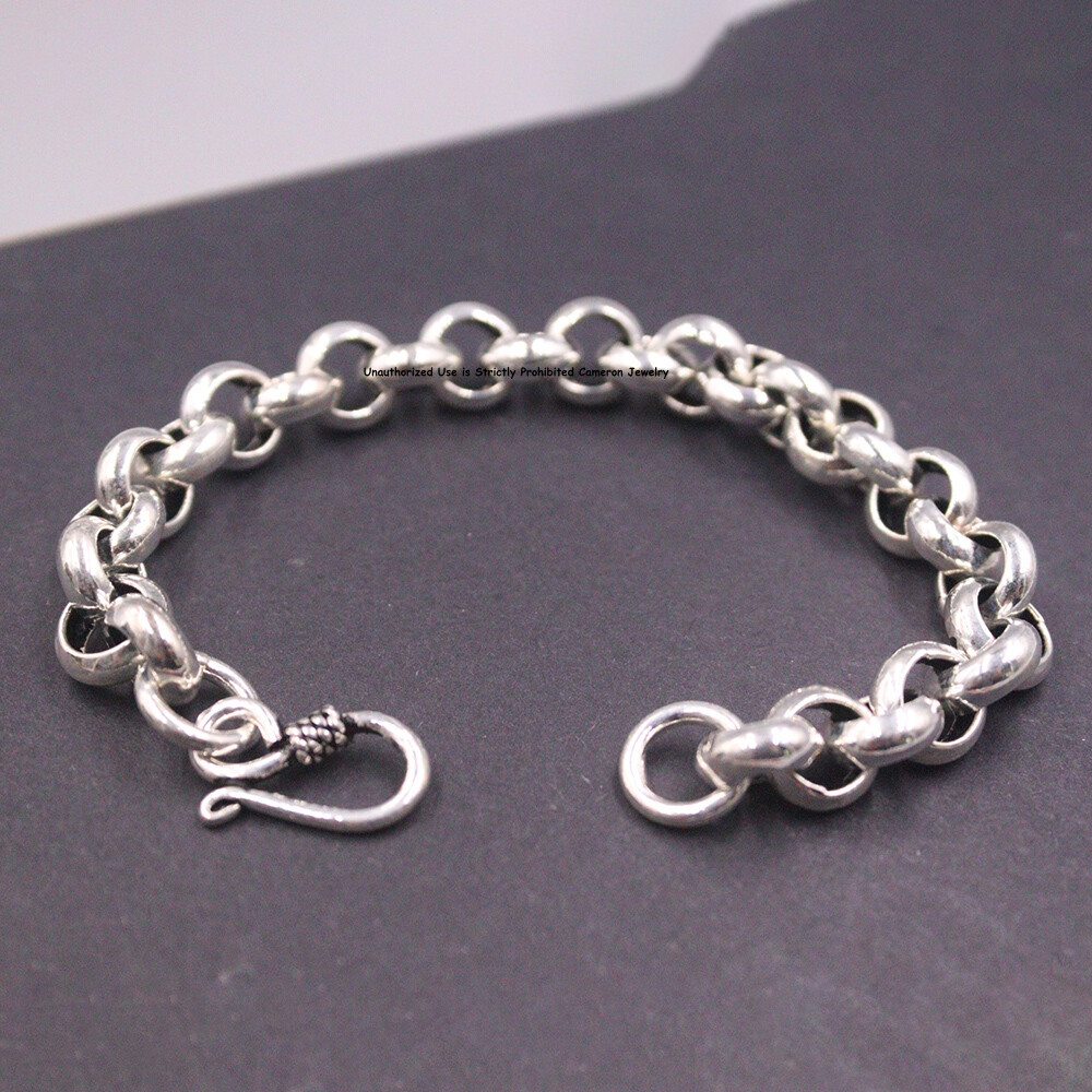 Pure S925 Sterling Silver Chain Women Men 10mm Cable Link Bracelet 25-26g 7.6in