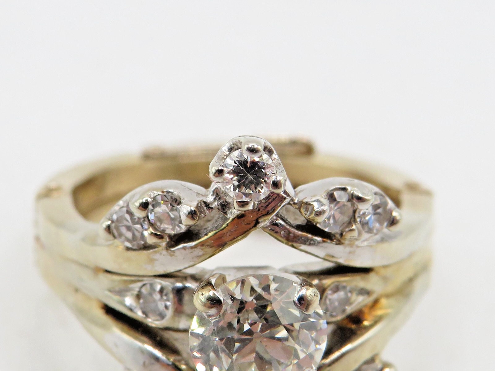 FINGER FIT 14k YELLOW GOLD EUROPEAN CUT DIAMOND RING w 12 ACCENT DIAMONDS SZ 6*