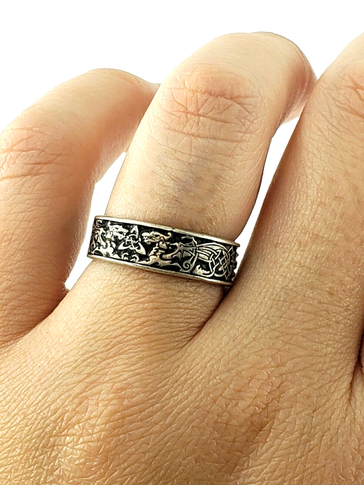 PEPI Sterling Silver Ring Size 9 Triquetra Dragon Celtic Knot Wiccan Pagan Goth