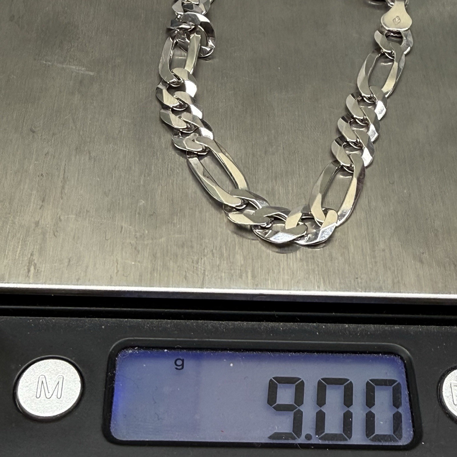 925 Sterling Silver Figaro Flat Link Bracelet Chain 8” 7.1mm
