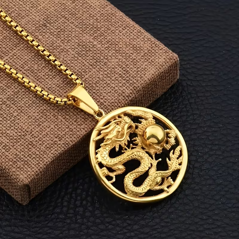 Dragon Pendant necklace lucky amulet with chain comes with gift box