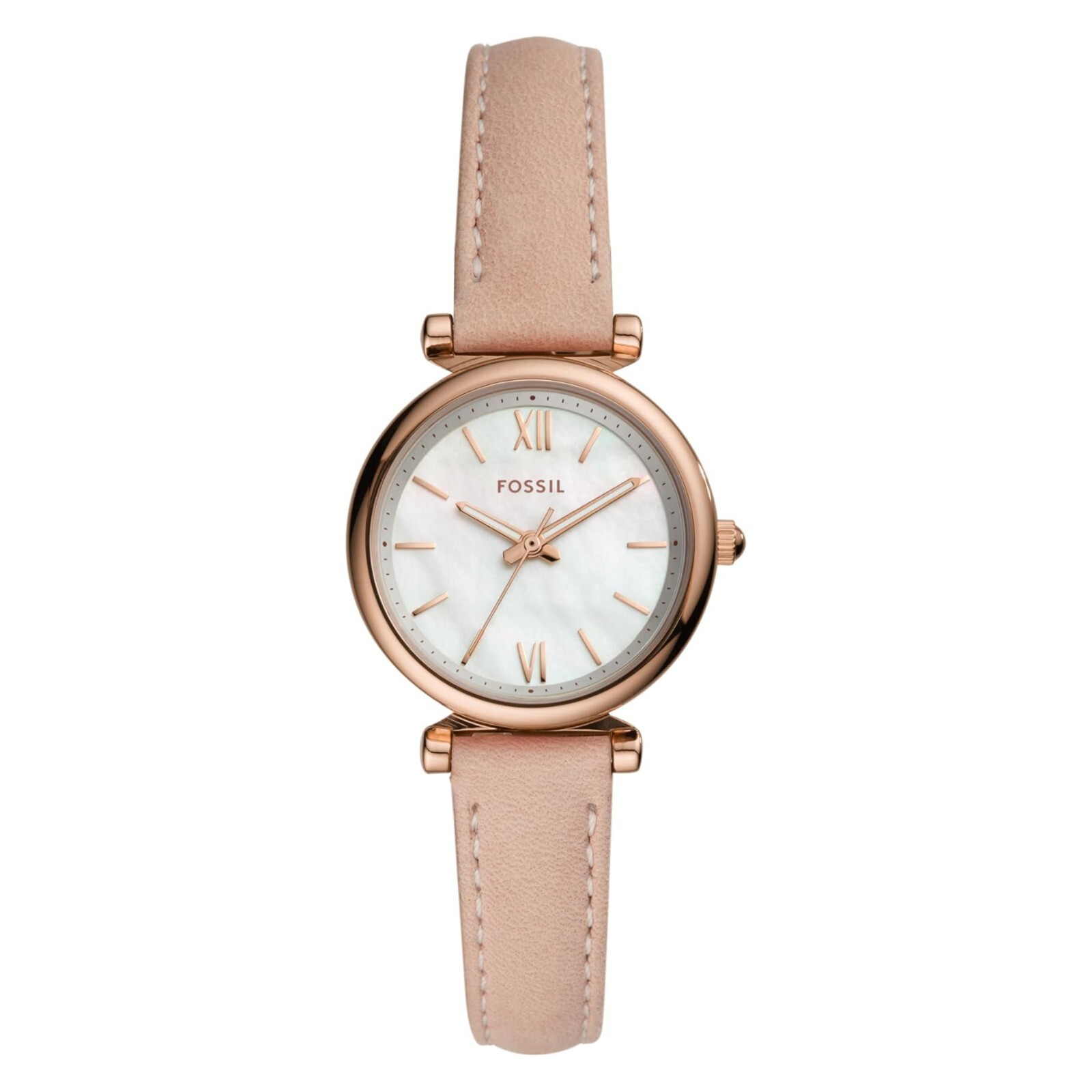 Fossil Carlie Mini Women’s White Dial Beige Leather Band Analog Quatz Watch