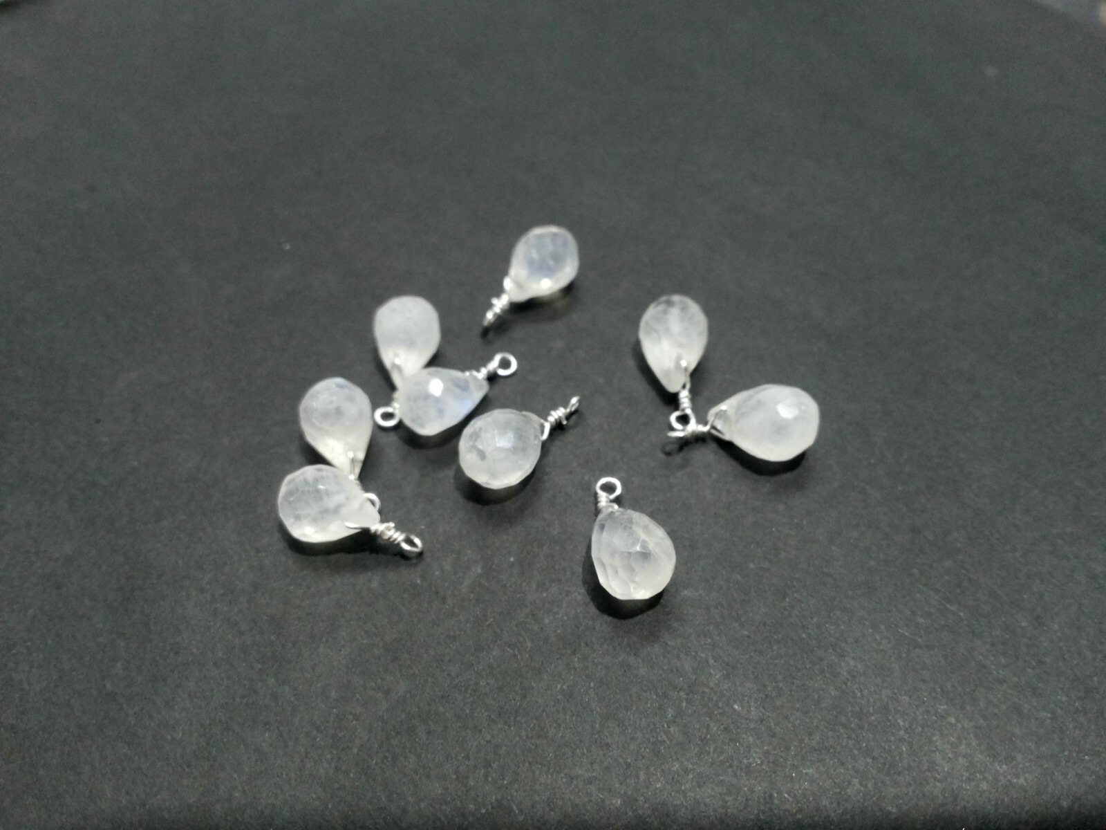 White Moonstone Teardrop 4×6-5x7mm Beads Silver Plated Wire Wrapped 25 Pecs