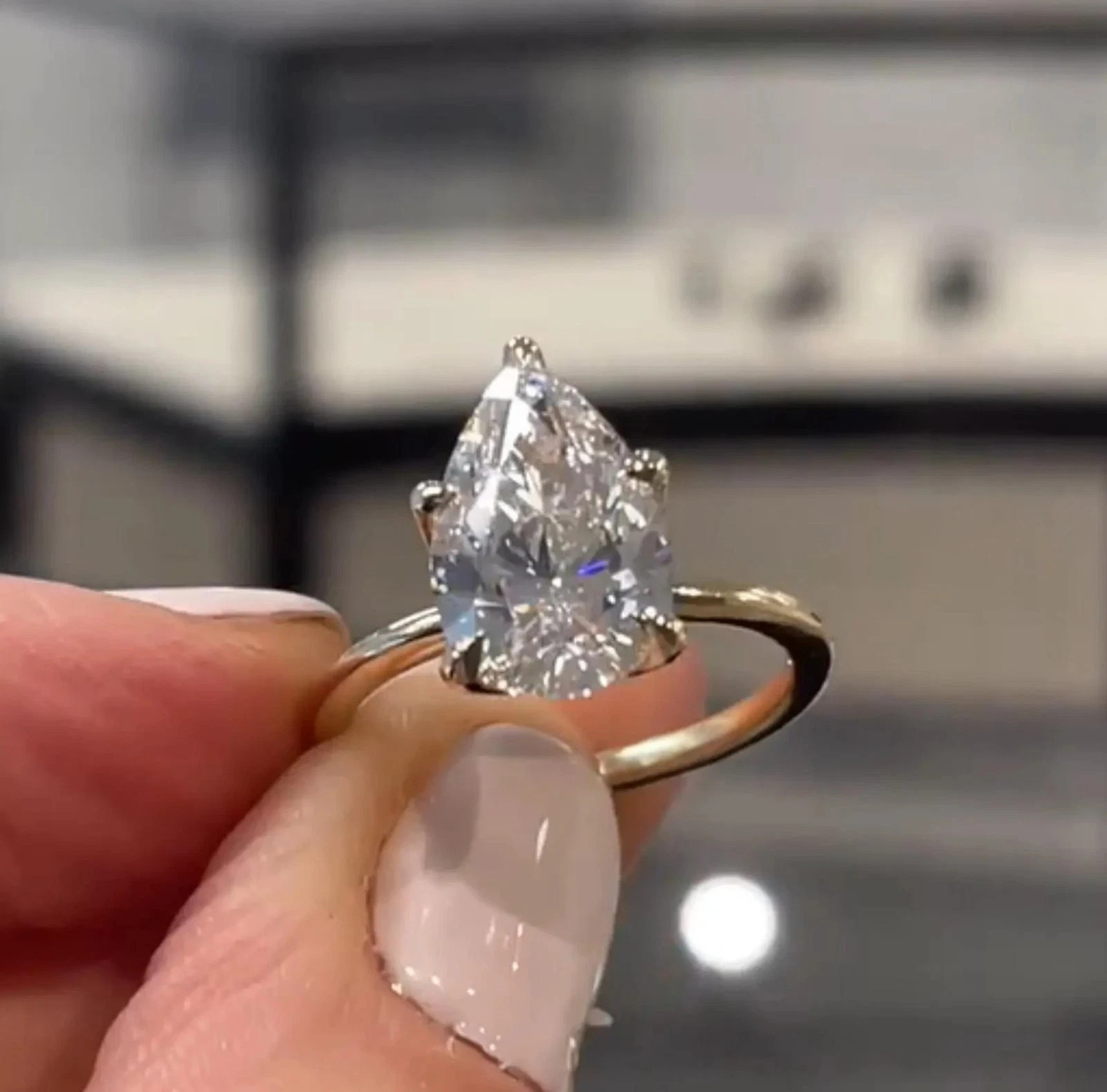 Rare 5.20 Ct Certified Pear Cut White Diamond Solitaire Ring In 925 Silver