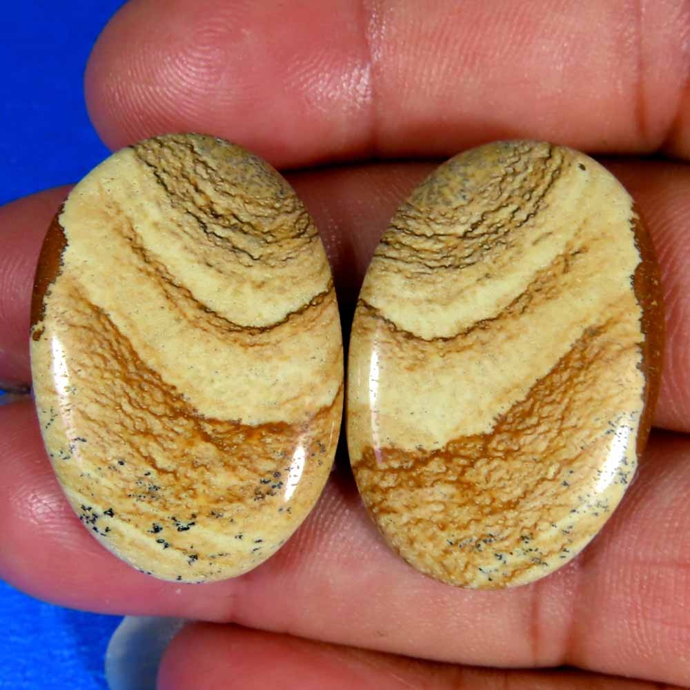 51.60Cts 100% NATURAL RARE DESIGNER PICTURE JASPER MATCHED PAIR LOOSE GEMSTSONES