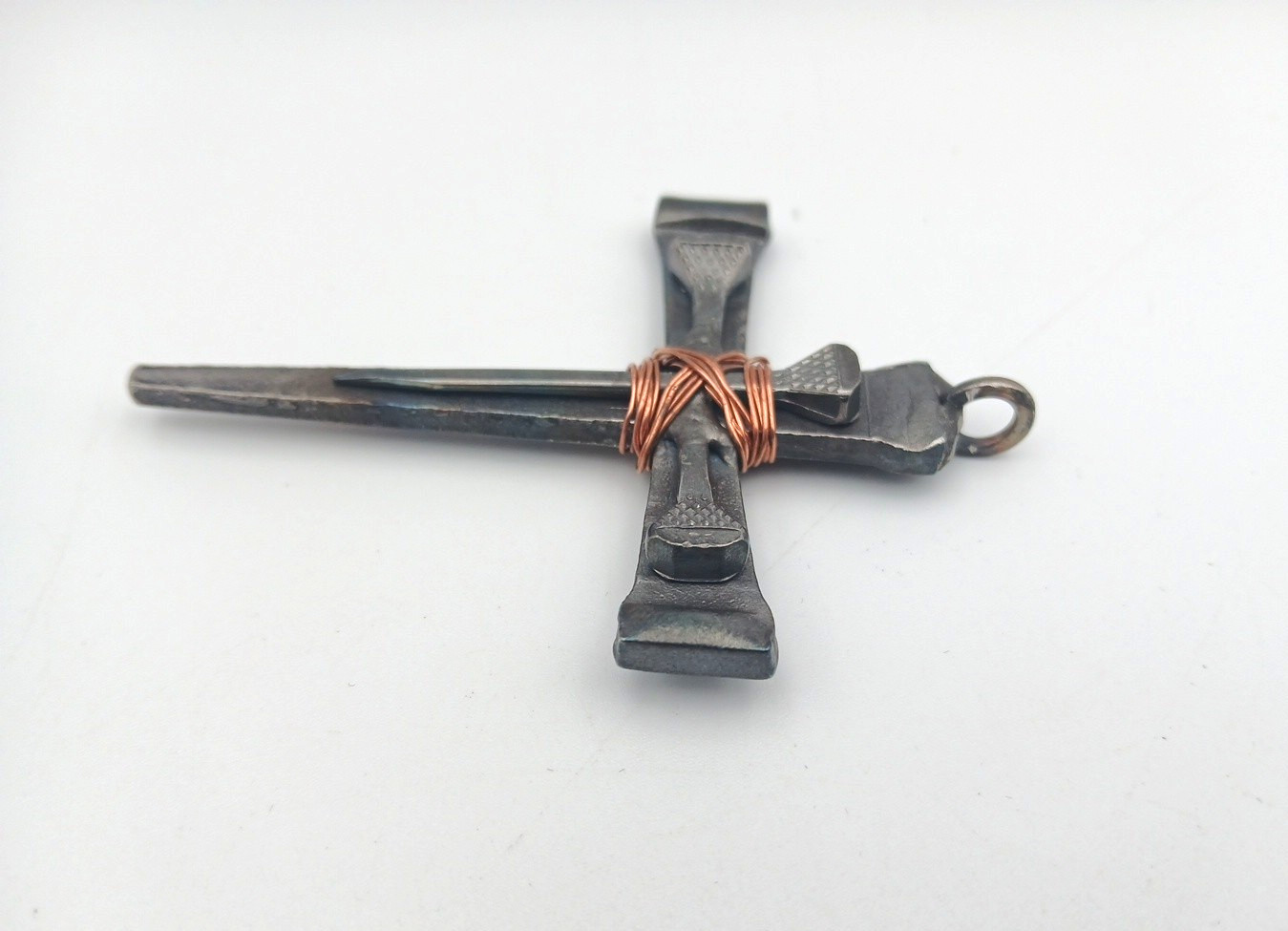 Handmade Steel Copper Cross Pendant Brutalist Rustic 3.25″