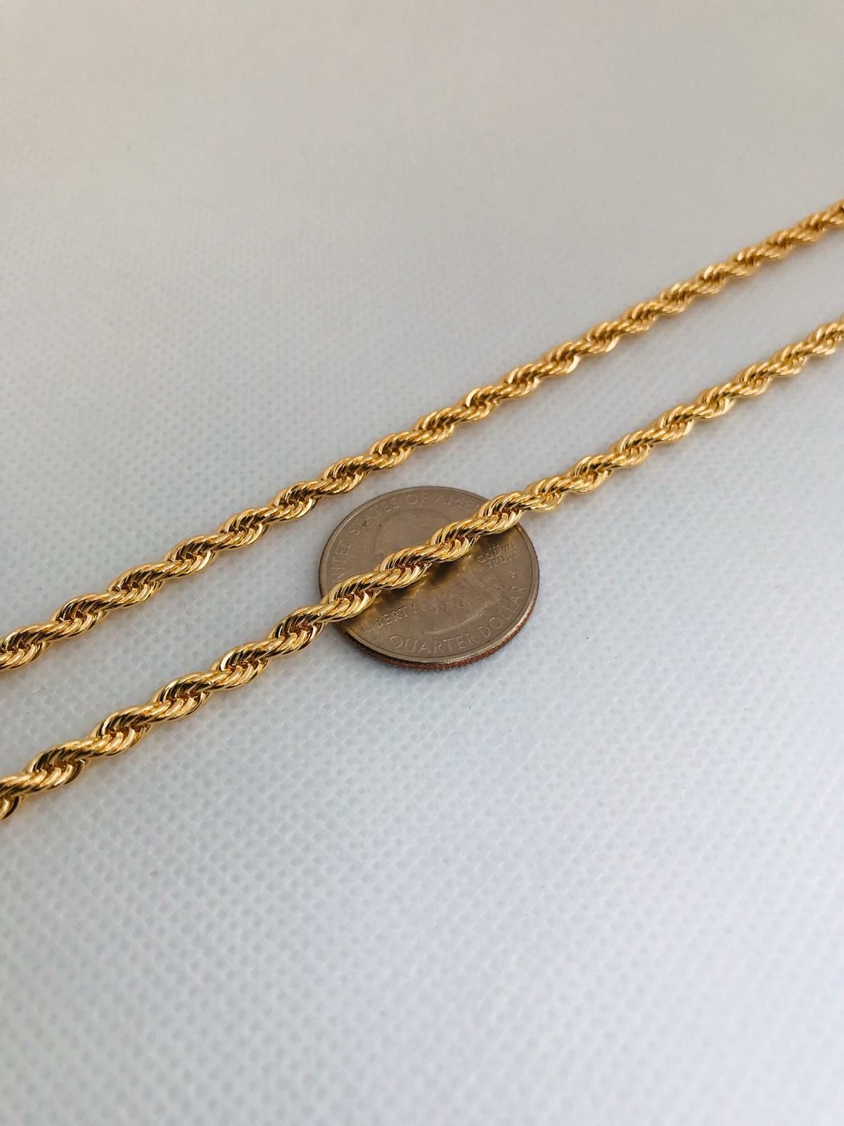 18K Gold Filled Rope Chain Necklace Mens 24 inch Cadena Soga Hombre Oro