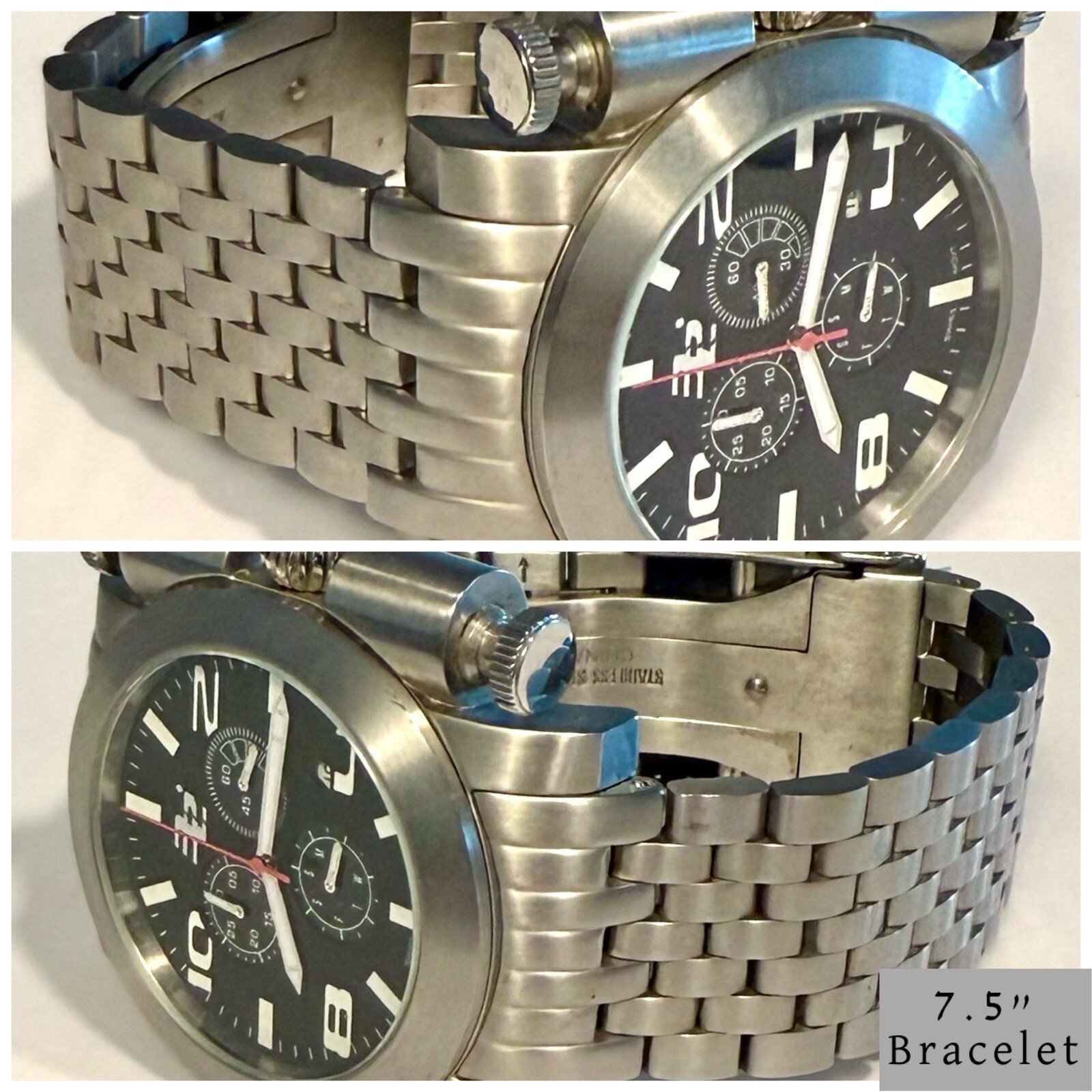 45mm Rare Push Button Design Swiss Chrono Slvrtn 7.5” Bracelet 32 DEGREES Watch