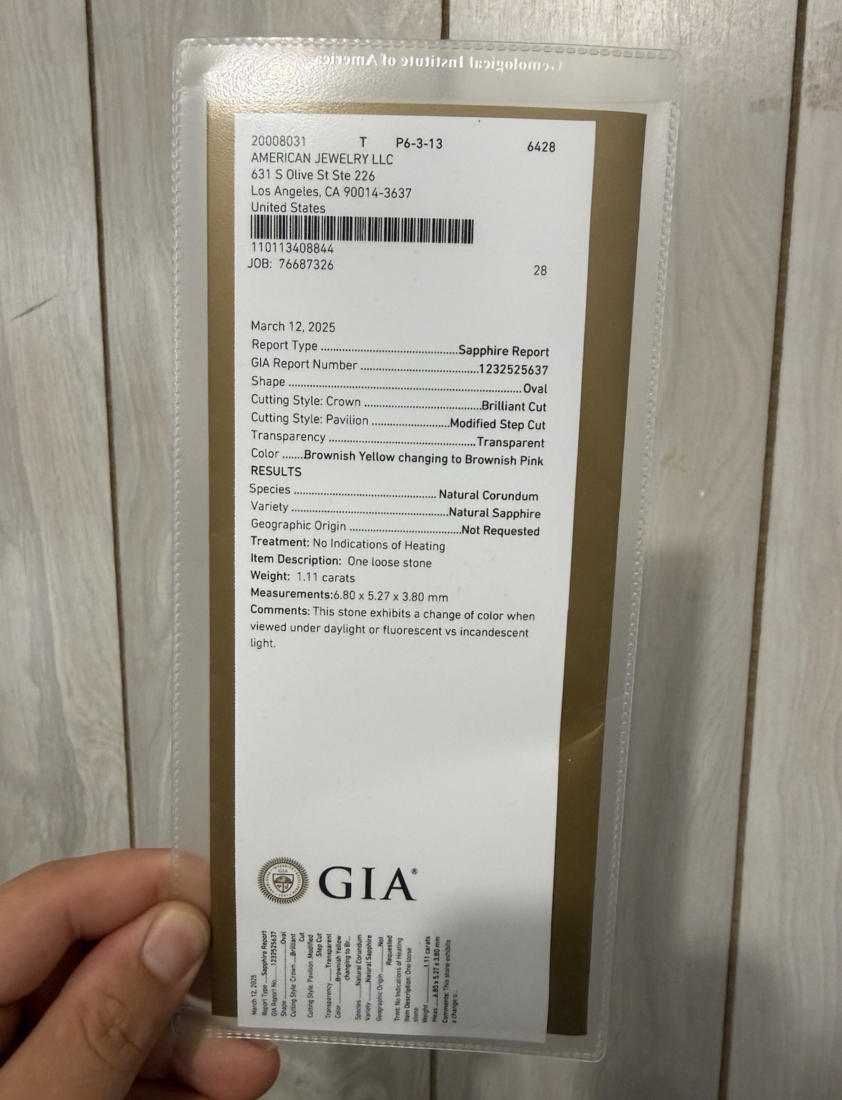 GIA Certified Natural Color Change Oval Brilliant Cut Sapphire 1.11ct
