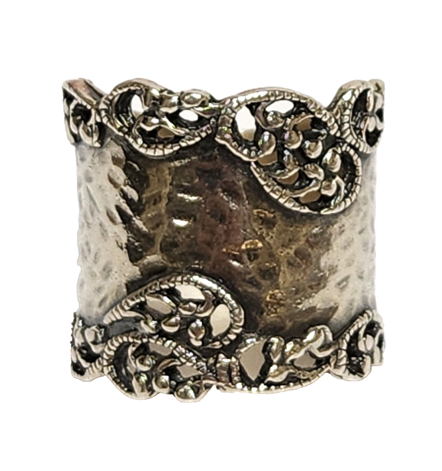 PZ PAZ Israel 925 Sterling Silver Hammered Scroll Work Cigar Band Ring Size 6