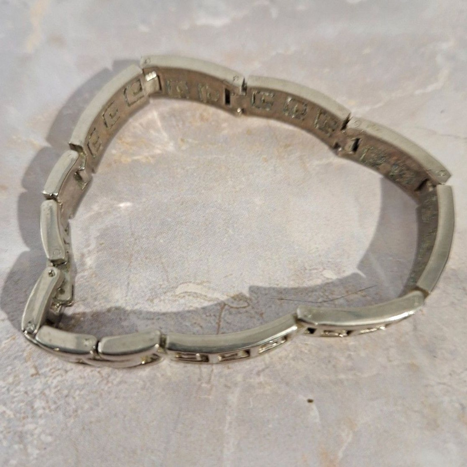 A Vintage Silver Tone Greek Key Link Bracelet Geometric Classic Mediterranean