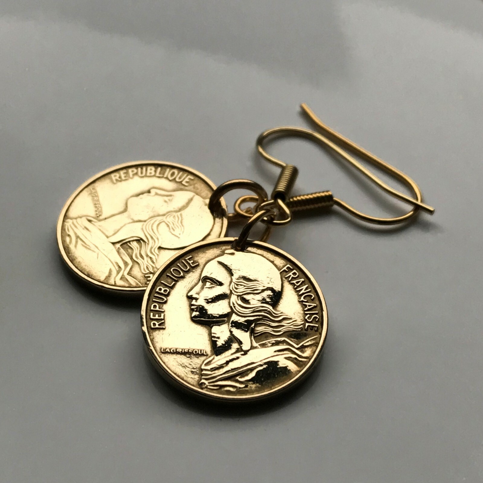 France 5 Centimes coin earrings Marianne Paris Marseille Lyon Nantes e000018