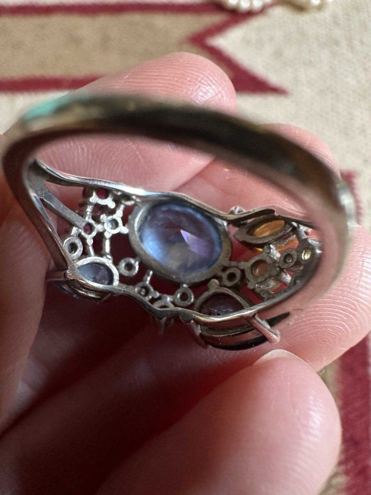 Vintage Sterling 925 Semi Precious Stone Cluster Ring Size 6.75