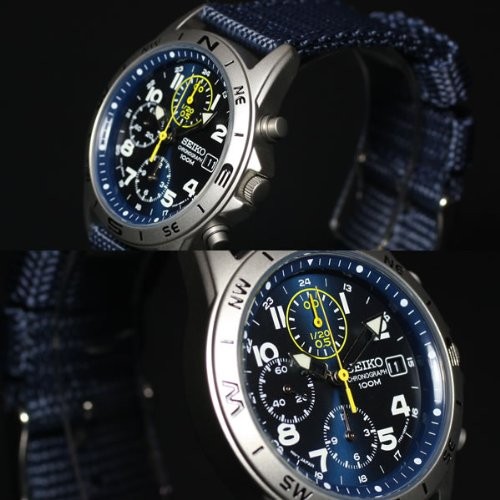 SEIKO Chronograph men’s watch Quartz SND379R Blue Military New From Japan F/S