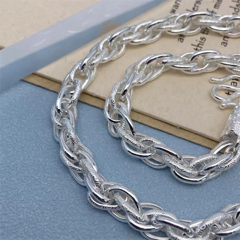 Pure S999 Fine Silver Chain 7mm Dragon Cloud Toggle Link Necklace 57-58G 25.6IN