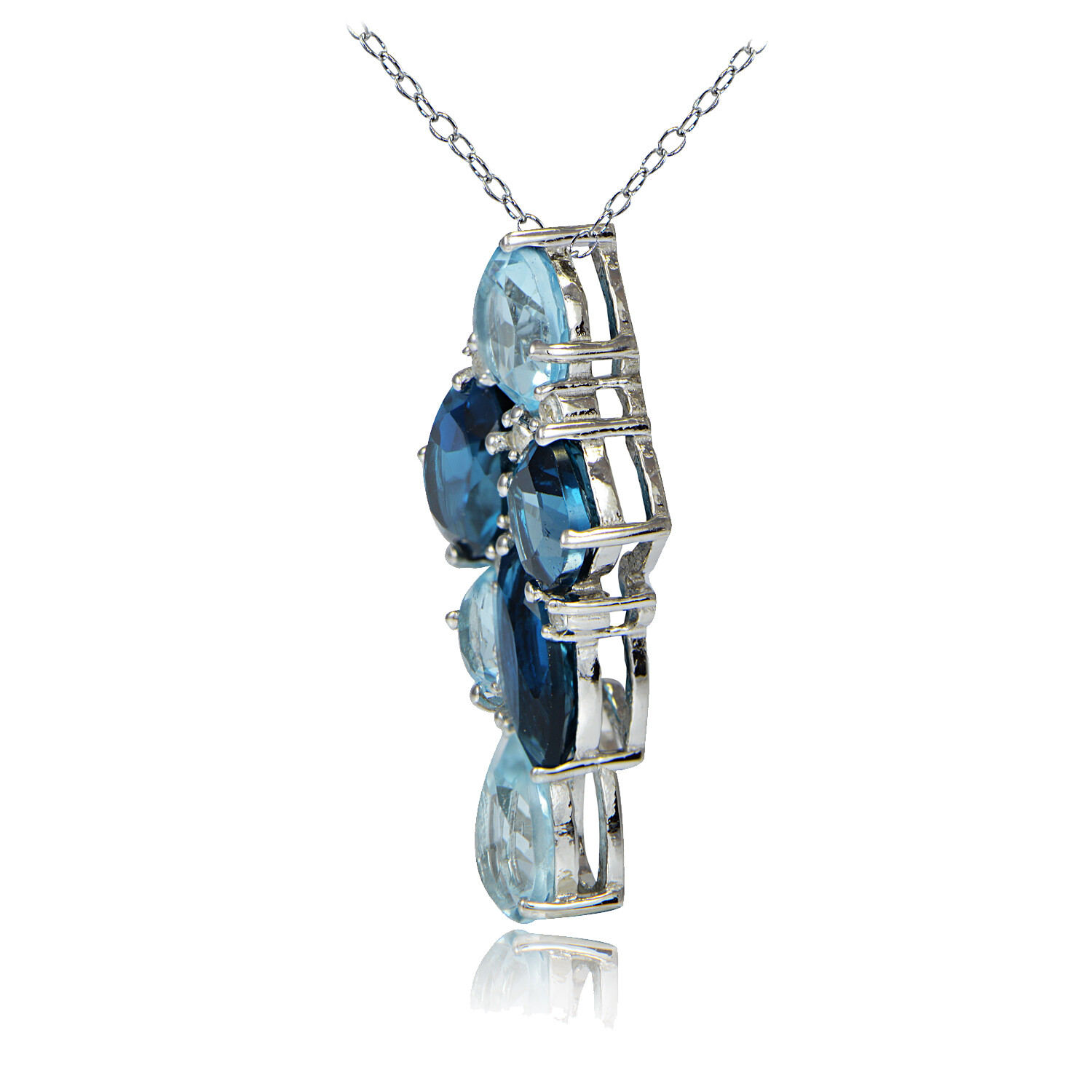 Sterling Silver London Blue, Blue Topaz and White Topaz Tonal Cluster Necklace