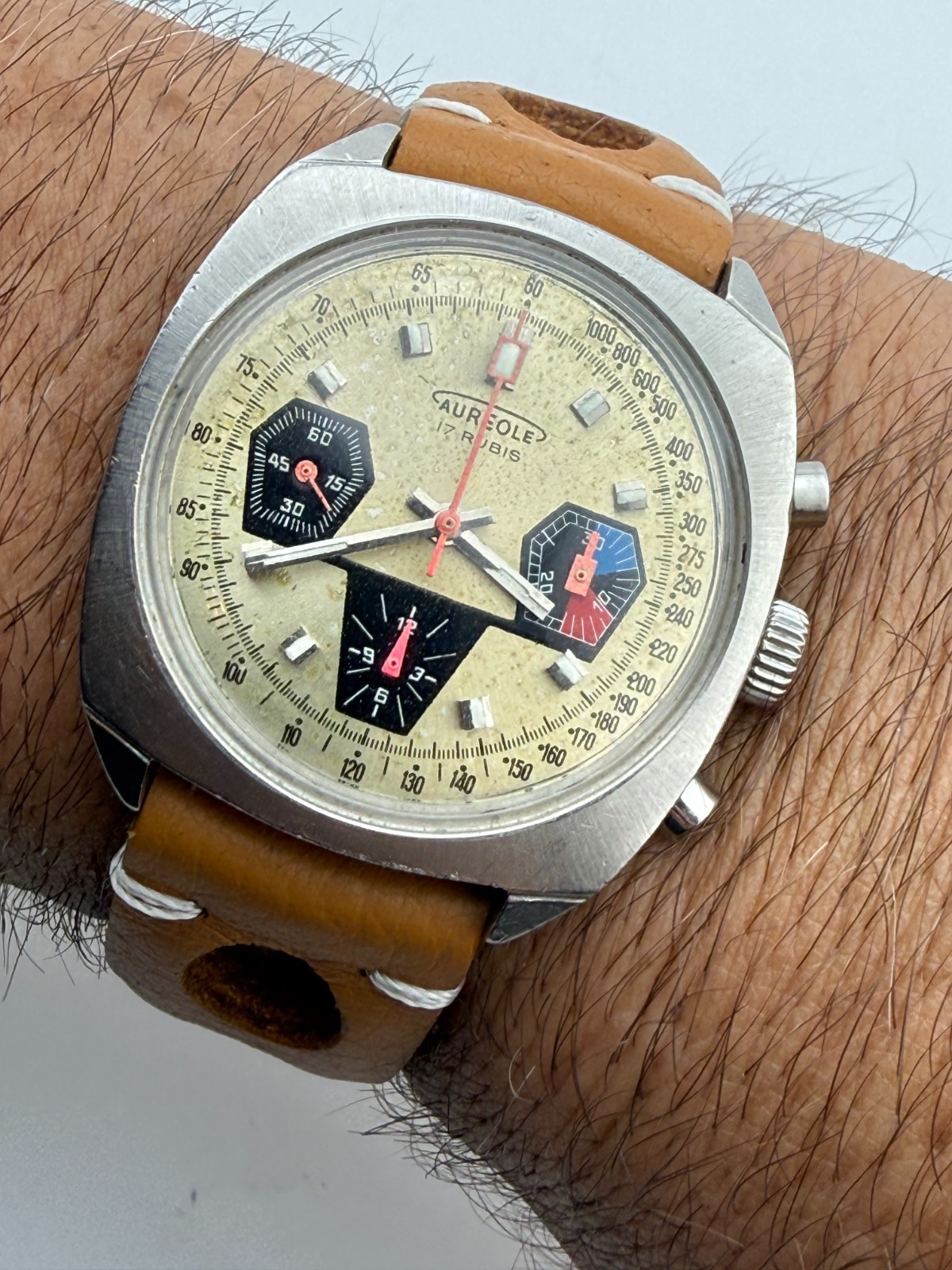 VINTAGE AUREOLE CHRONOGRAPH VALJOUX 7736 38 MM MANUAL WIND