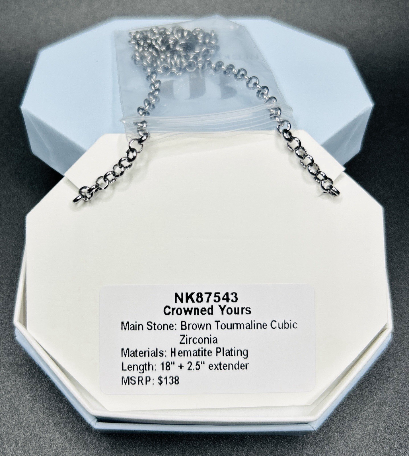 Bomb Party Necklace NK87543 ‘Crowned Yours’ Brown Tourmaline CZ Hematite Plating