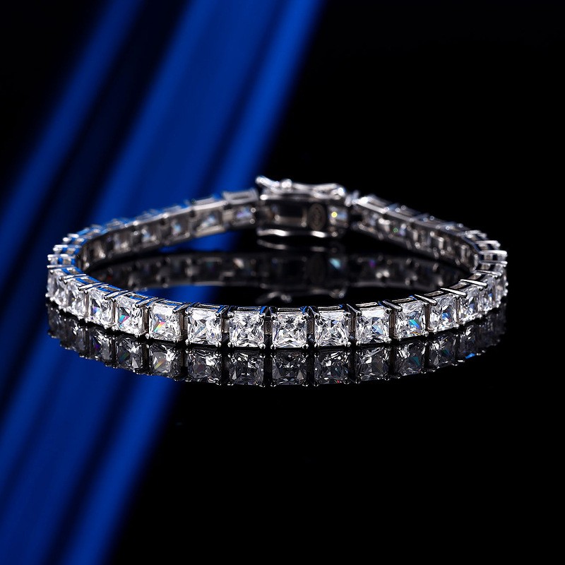 Ladies Princess Cut 4mm VVS1 MOISSANITE Tennis Chain Bracelet SOLID 925 Silver