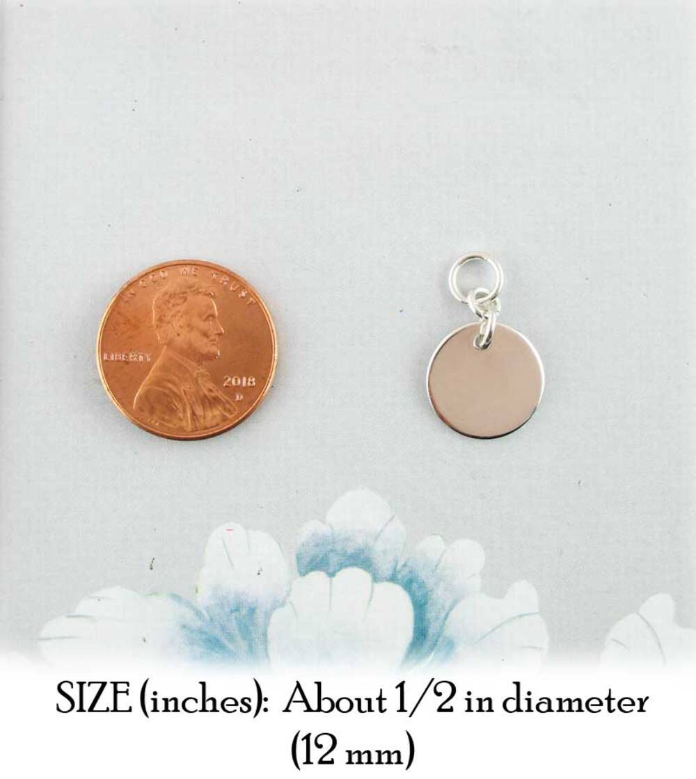 Small 1/2″ Engravable Circle Charm Sterling Silver Pendant ONLY No CHAIN