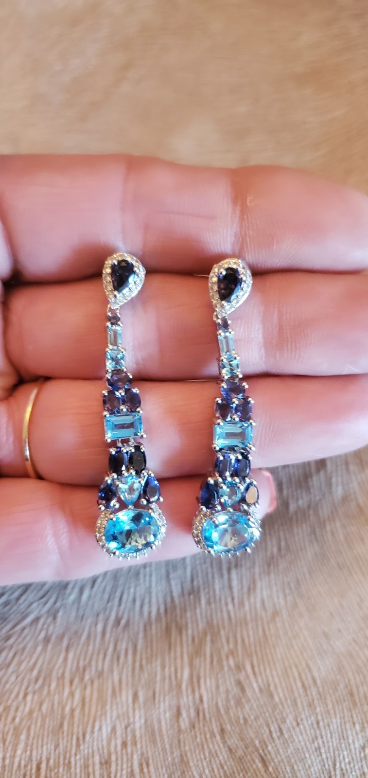 925 Sterling Silver Genuine Blue Topaz And Amethyst Victoria Wieck Earrings