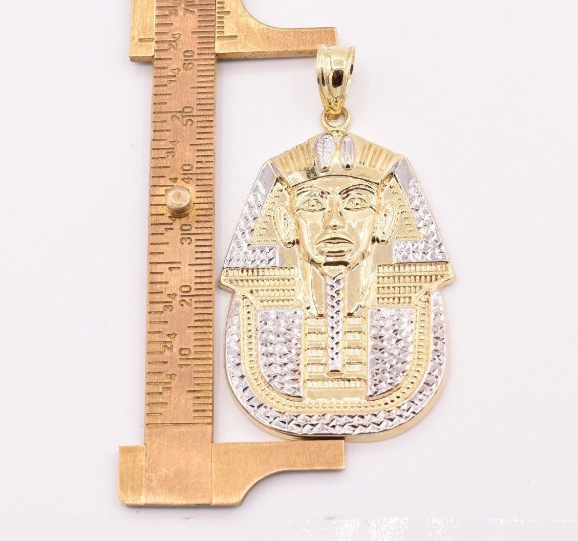 2.5″ Pharaoh Egyptian King Diamond Cut Pendant Real 10K Yellow White Gold