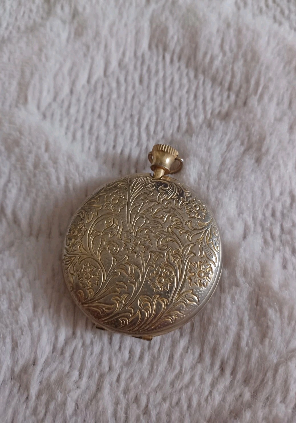 Vintage Pocket Watch Case Pill Box Gold Tone Embossed Retro Style Locket Pendant