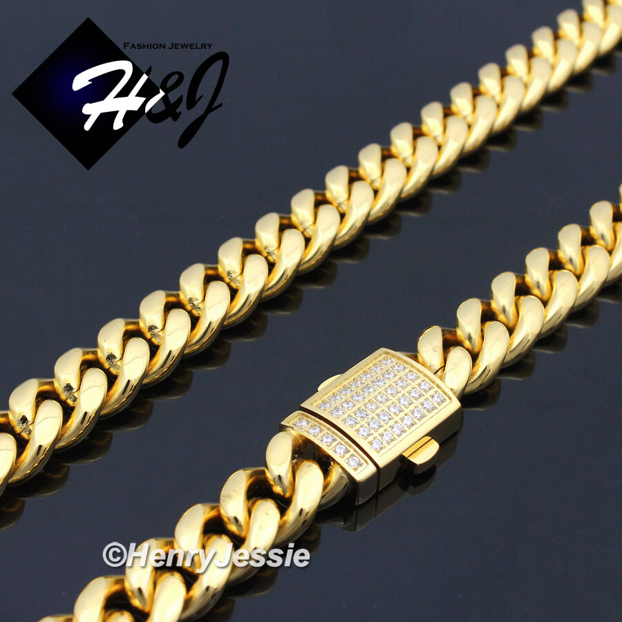18″-40″Stainless Steel 7mm Gold Plated Cubic Zirconia Miami Cuban Necklace*GN165