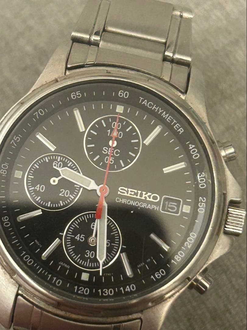 SEIKO 7T92-0BA0 Quartz Chronograph Black Dial Watch Used