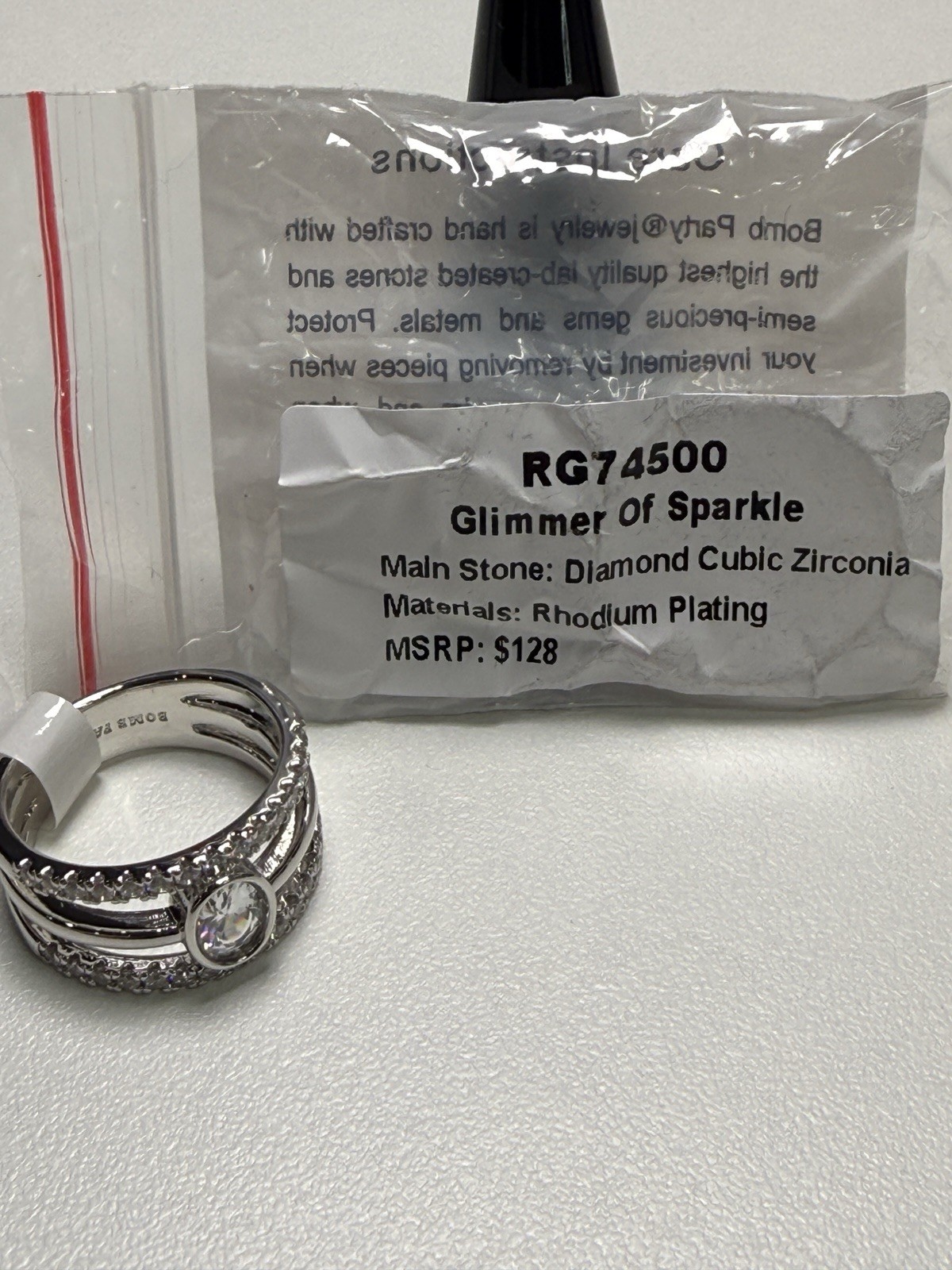 Bomb Party Glimmer of Sparkle Rhodium Plated CZ Cocktail Ring 9 RG74500