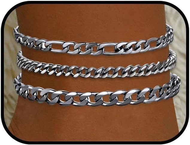 Silver Ankle Bracelets for Women Waterproof Stainless Steel Anklet Adjustable La