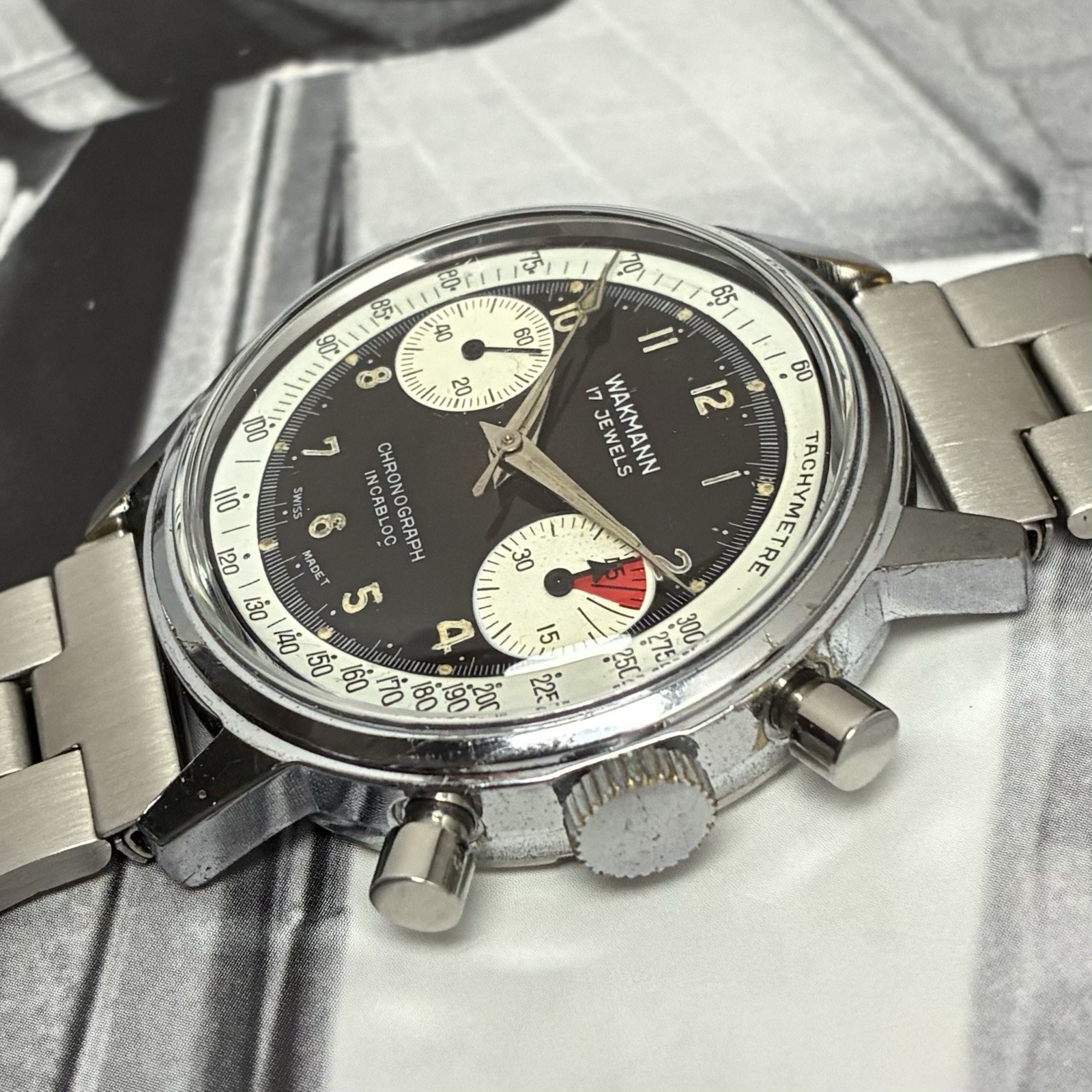 Wakmann 60s Vintage Baby Chronomat Chronograph Watch Swiss 36mm Ref 332.23 V7733